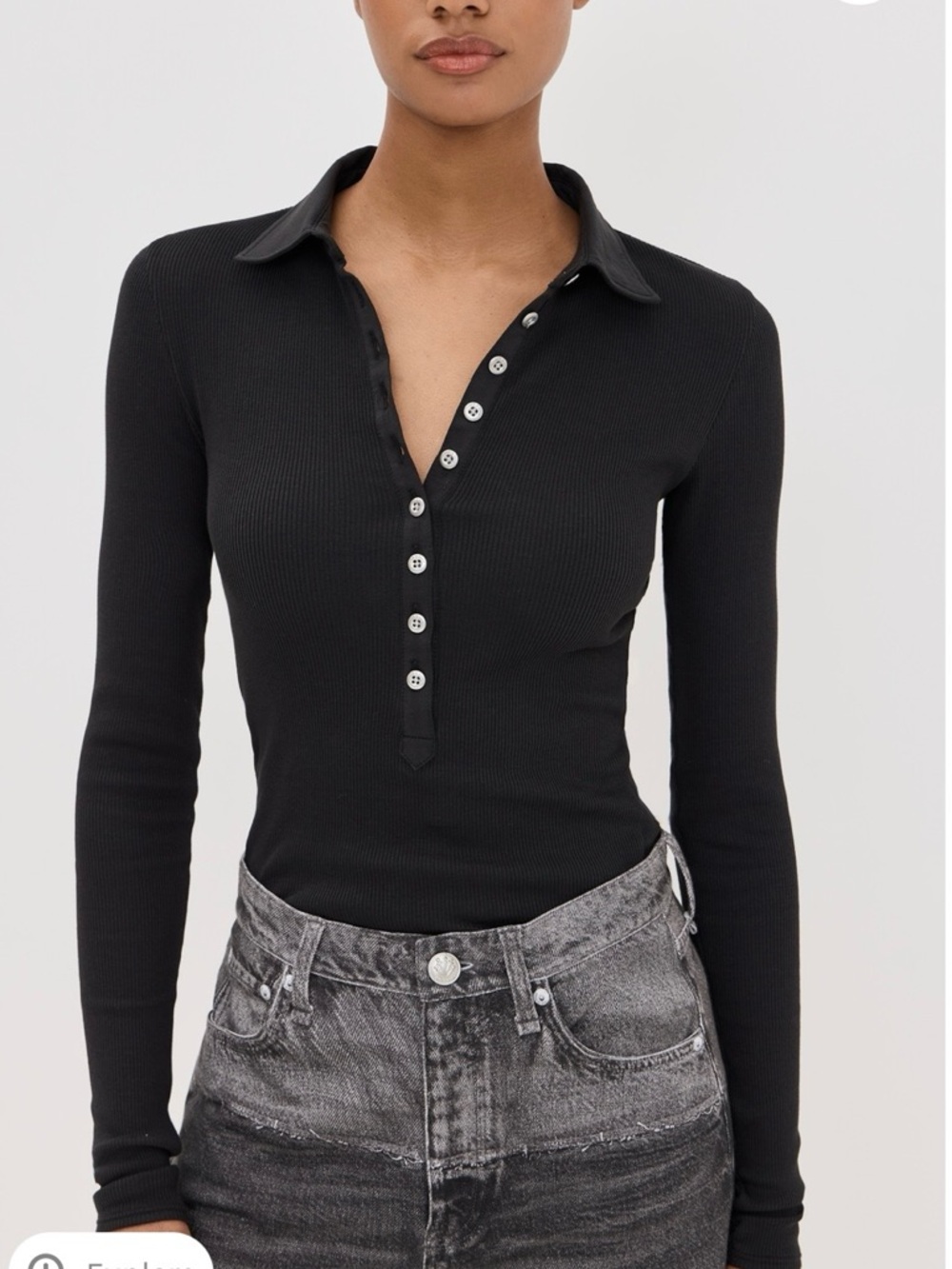 rag & bone Black Ribbed Button-Front Long-Sleeve Polo